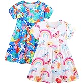 WRHPZW Toddler Girl Summer Short Sleeve Dress Casual Playwear Print Dresses 2-Pack
