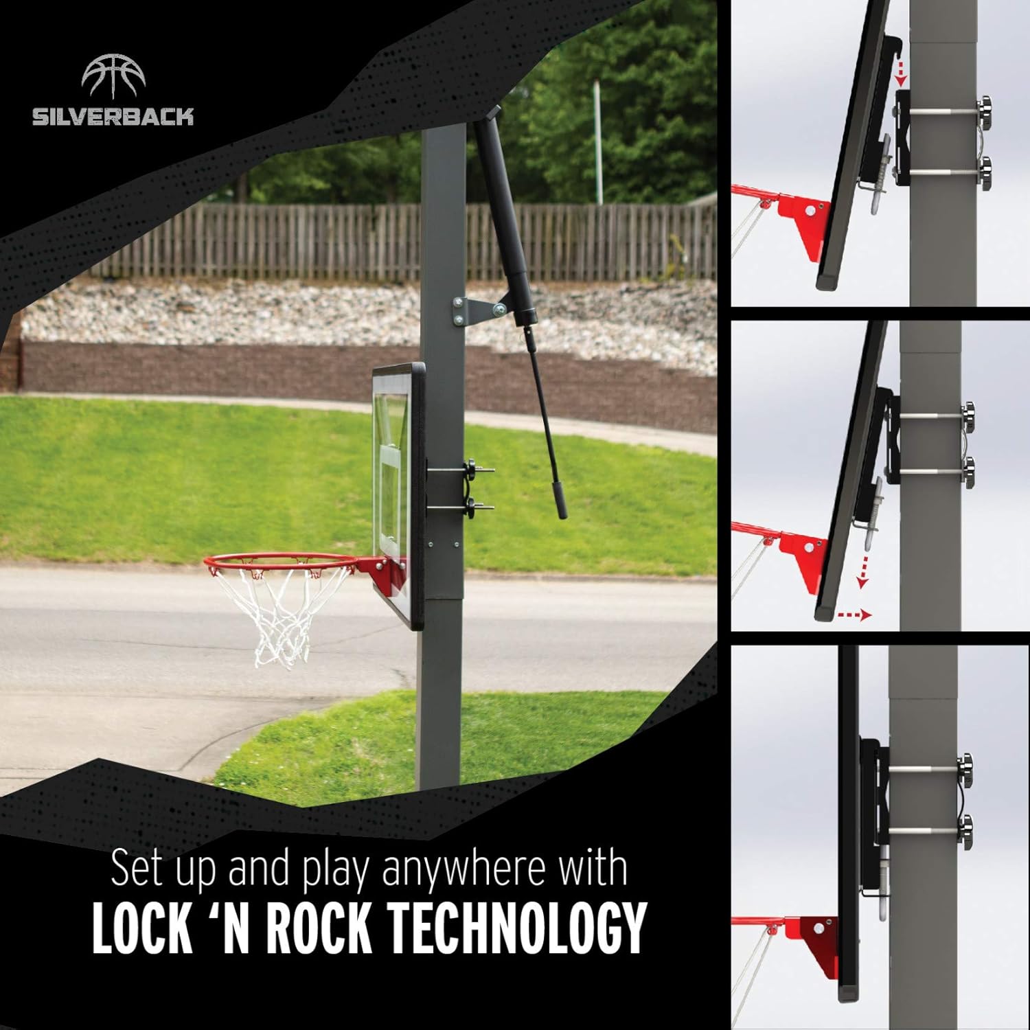 Silverback Junior Youth 33" Basketball Hoop with Lock ‘n Rock Mounting Technology Mounts to Round and Vertical Poles, Black (B8410W) : Sports & Outdoors