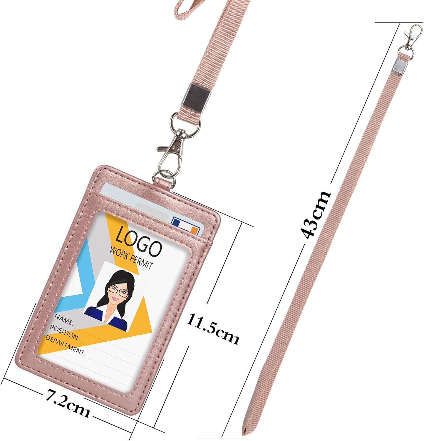 Leather ID Badge Holder, Vertical PU Leather ID Badge Holder with 1 Clear ID Window & 1 Credit Card Slot and a Detachable Neck Lanyard (Rose Gold) : Office Products