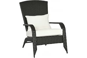Outsunny Patio Wicker Adirondack Chair, PE Rattan Outdoor Muskoka Chair, Fire Pit Chair with Cushions for Patio, Garden, Back