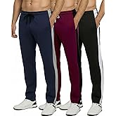 Real Essentials 3 Pack: Men's Tech Fleece Athletic Casual Open Bottom Sweatpants with Pockets (Available in Big & Tall)