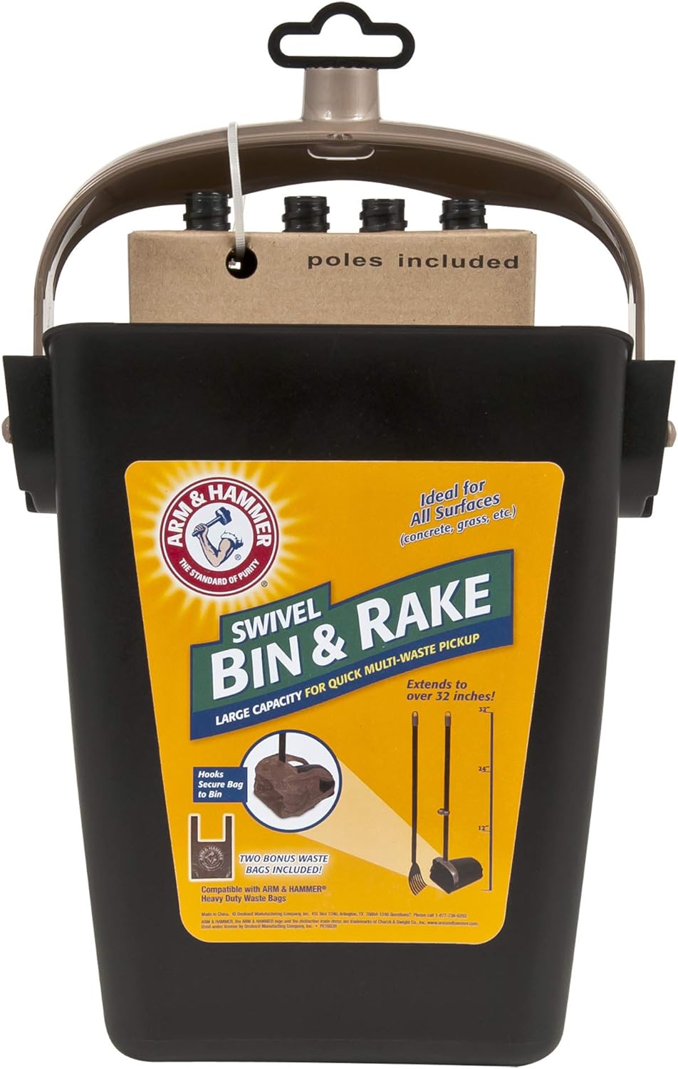 Petmate 70067 Arm & Hammer Swivel Bin & Rake Pooper Scooper, Scented Bags included, One Size, Black/Penny : Litter Scoops : Pet Supplies