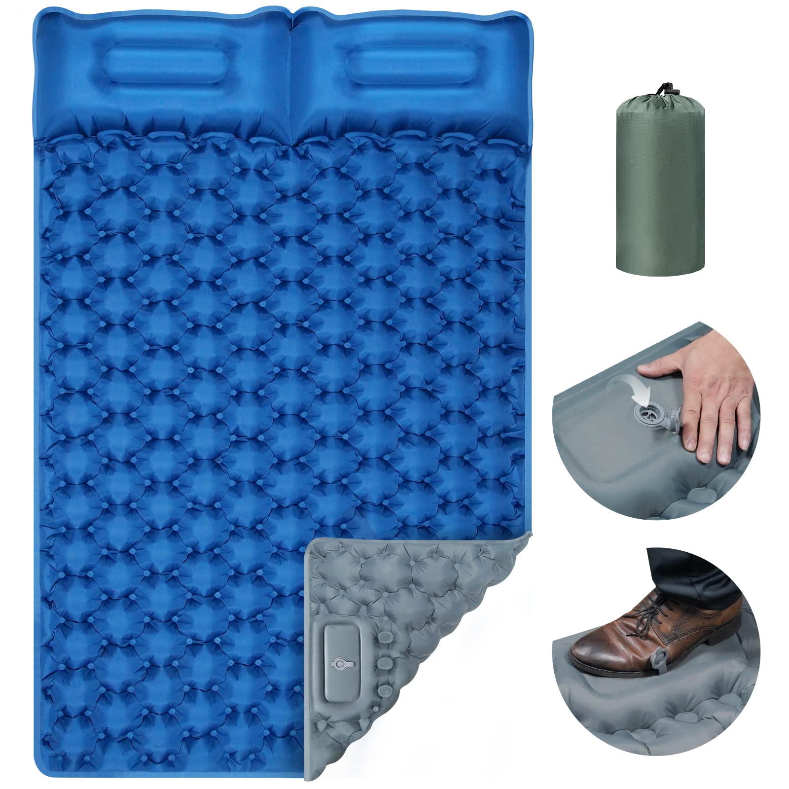 Camping Sleeping Mat, Self-Inflating Inflatable Air Mattress for Outdoors, Ultralight Self-Inflating Mattresses, Portable Folding Lounger Mat for Travel, Beach, Trekking and Backpacking (Double)