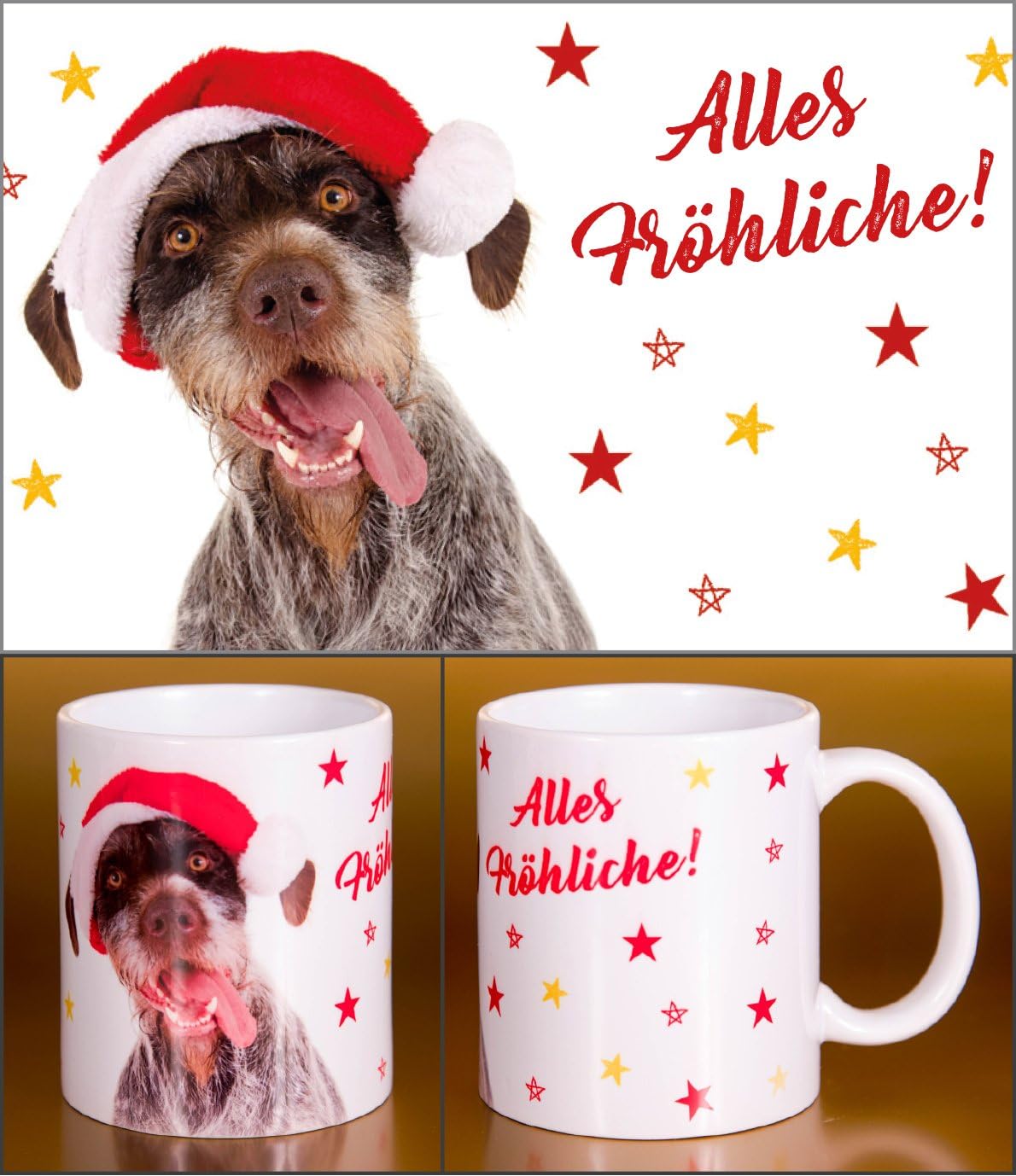 Witziger Henkelbecher, Glühweinbecher Weihnachten Advent lustiger Hund