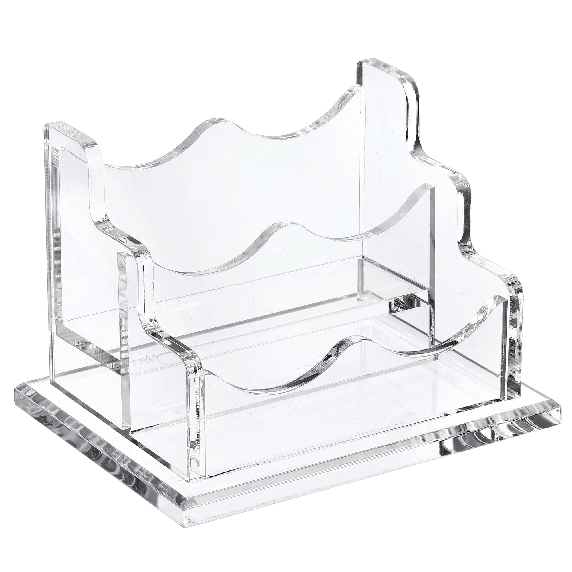 PATIKIL Business Card Holder, Acrylic 2 Slots Desktop Name Cards Display Stand for Office Desk, Clear