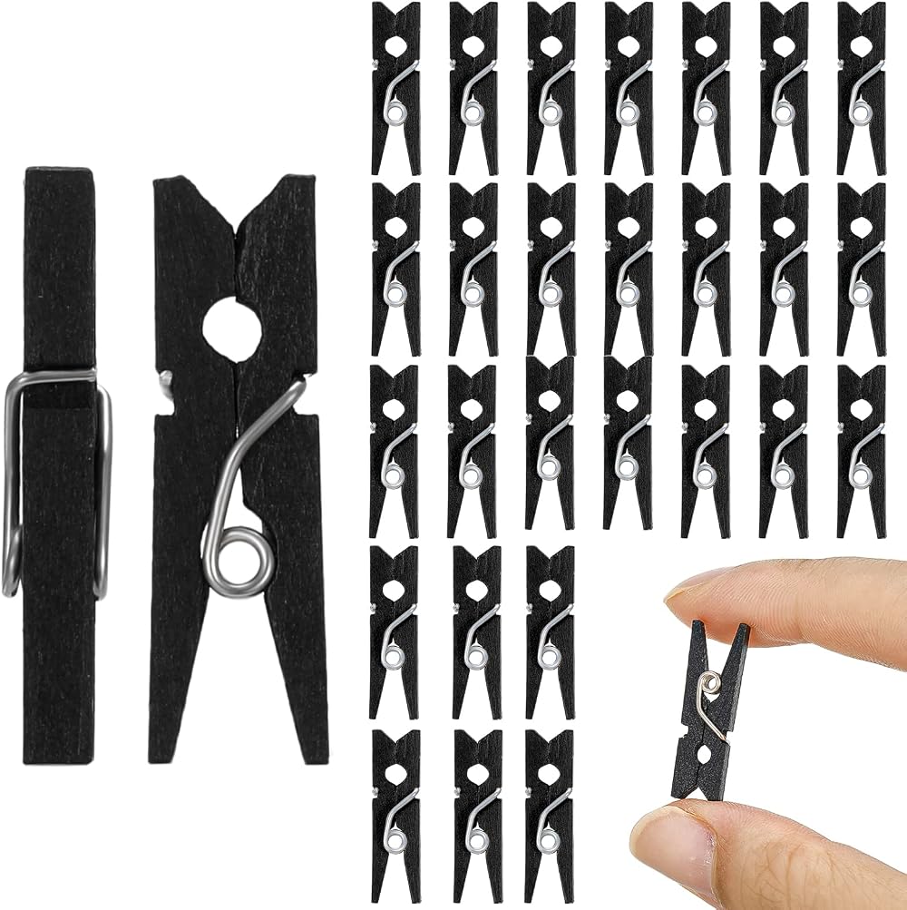 Fuyamp 100 Pcs Mini Wooden Pegs 2.5cm Black Craft Pegs String Photos