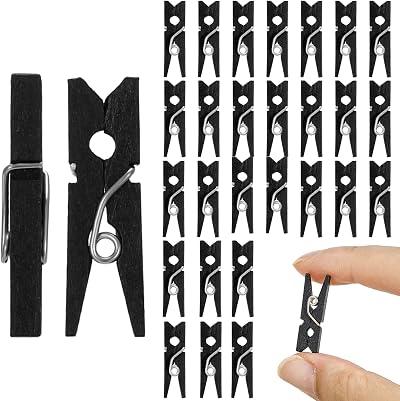 Fuyamp 100 Pcs Mini Wooden Pegs 2.5cm Black Craft Pegs String Photos