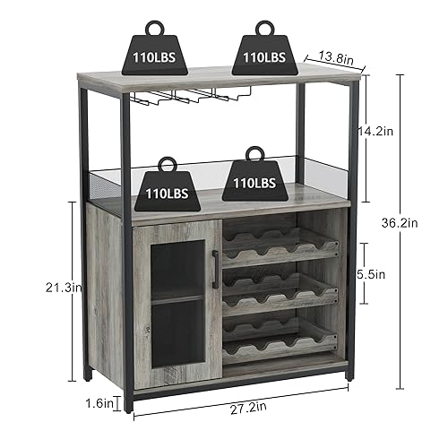 IDEALHOUSE 3-Tier Wine Bar Cabinet with Detachable Wine Rack and