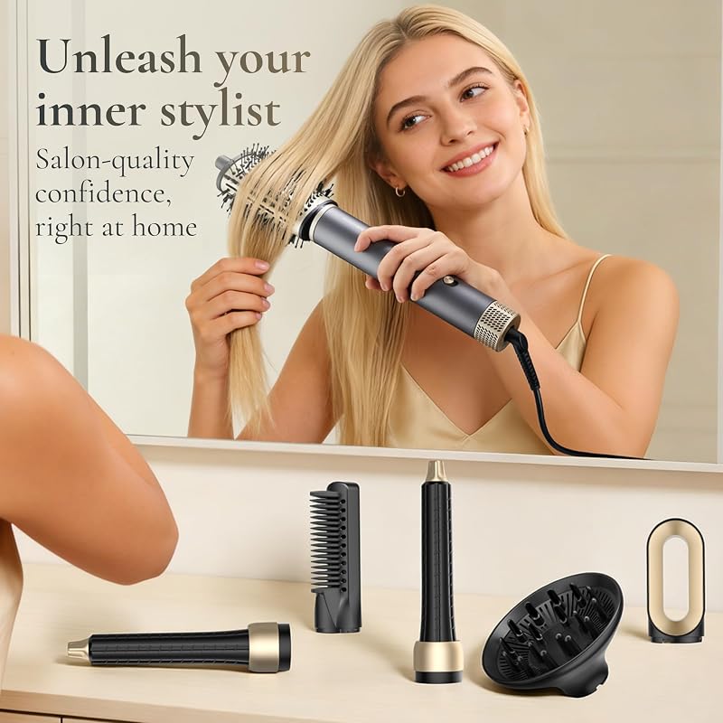 All-in-One Hot Air Styler, Asciugacapelli Professionale Rapido, Anti-Crespo, Styler ad Aria Calda con Tecnologia a Ioni Negativi, Strumento per Styling dei Capelli Alta Velocità, QR-8820