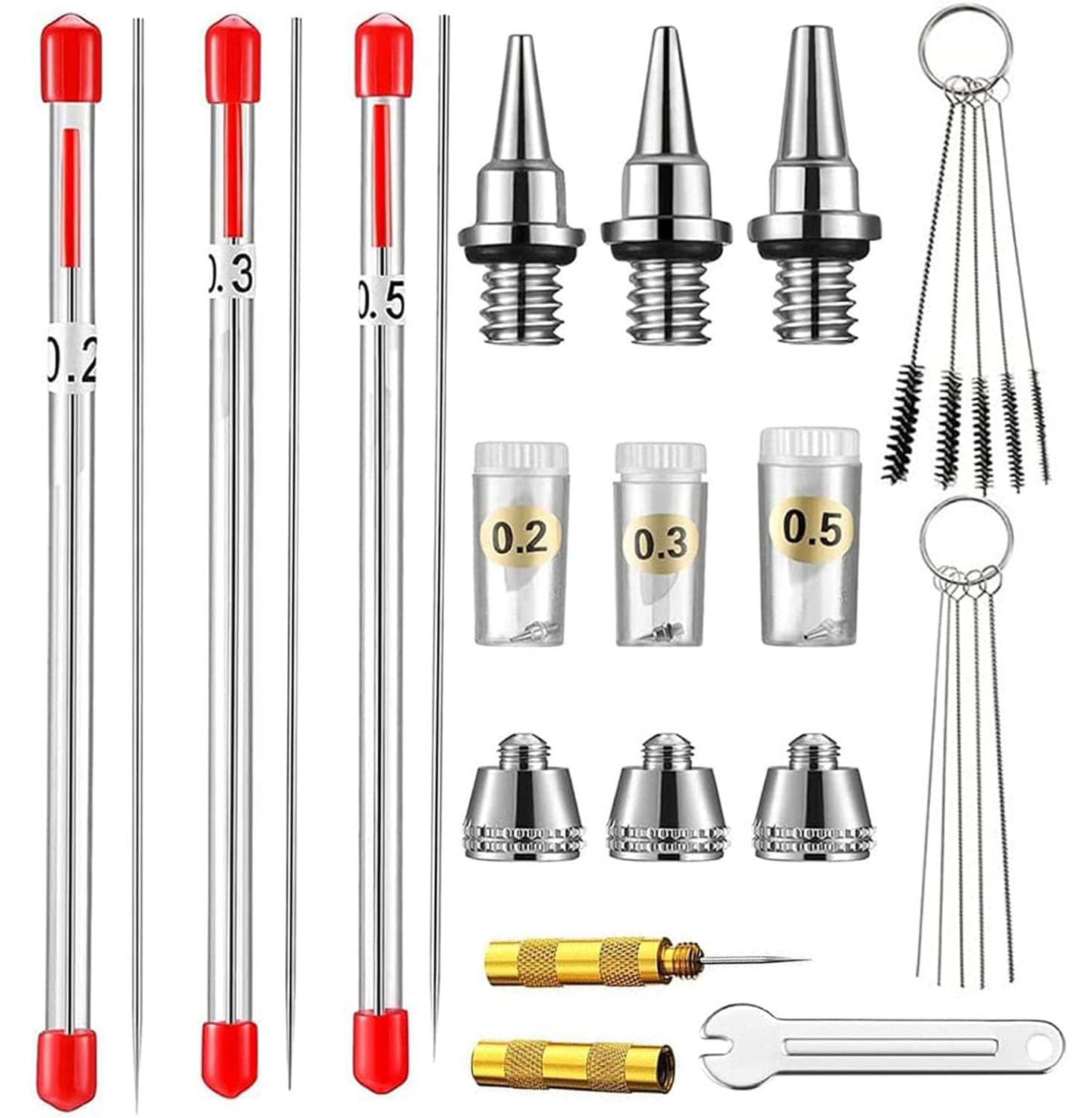 Xiciki 24pcs Airbrush Cleaning Kit with Airbrush Nozzle, Airbrush Replacement Parts Kit with Airbrush Cleaning Brushes, Needles, Nozzle Needle Cap Replacement Parts for Air Brush Spray Gun Kit
