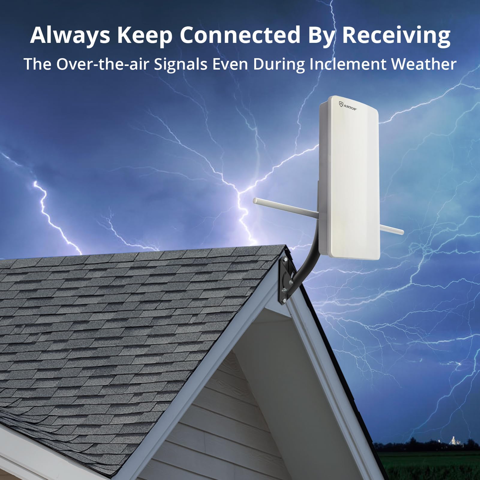 ANTOP AT-800SBS HD Smart Panel Antenna with Smart Boost System, VHF Enhanced Amplified Indoor Outdoor TV Antenna，Support 2TVs or A Second Device
