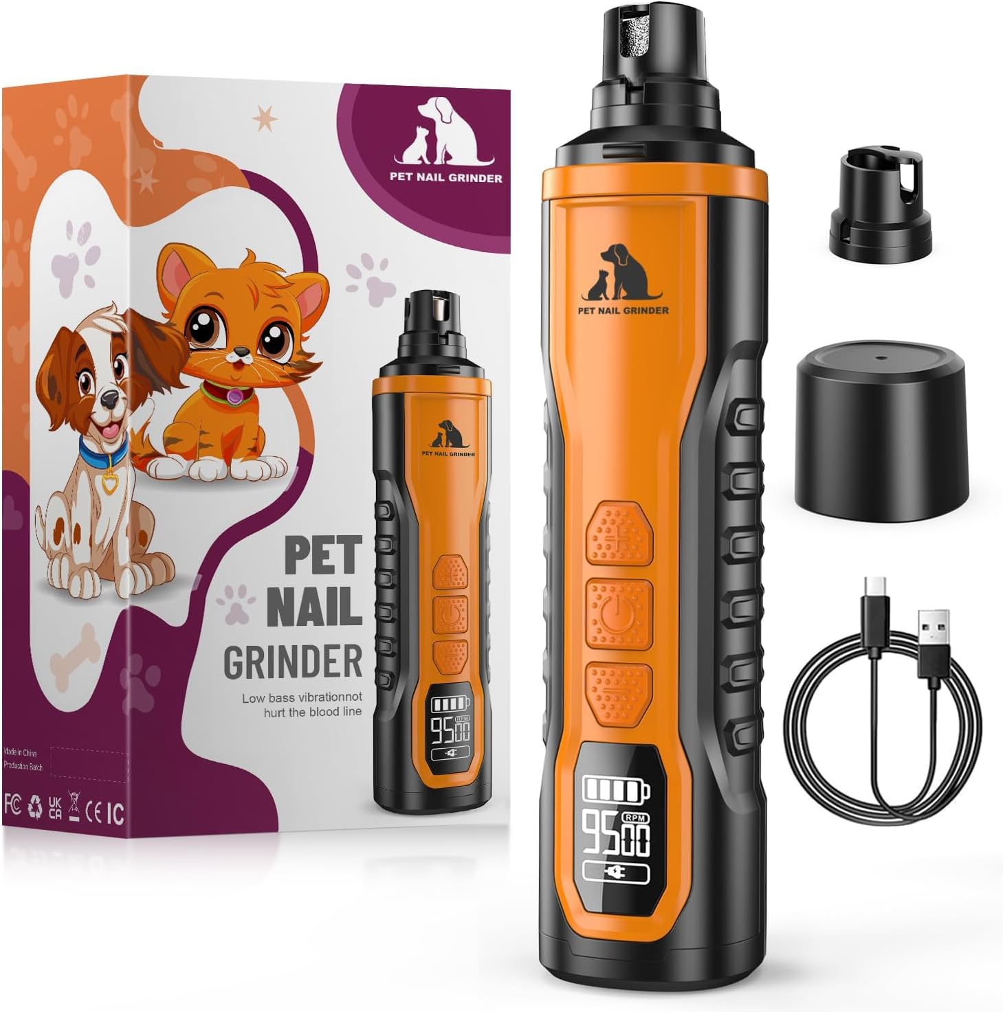 Photo 1 of Juveximzy Electric Dog Nail Grinder: 5-Speed Quiet Dog Nail Trimmer with LED Light, Adjustable Safety Guard, Rechargeable Cordless Design for Small to Large Dogs & Cats(Orange)