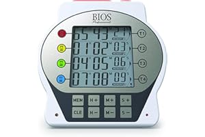 Bios Commercial 4-Station Digital Timer, Kitchen Timer, High Decibel Alarm, Large LCD Display with Blue Backlight, Multi-Stat