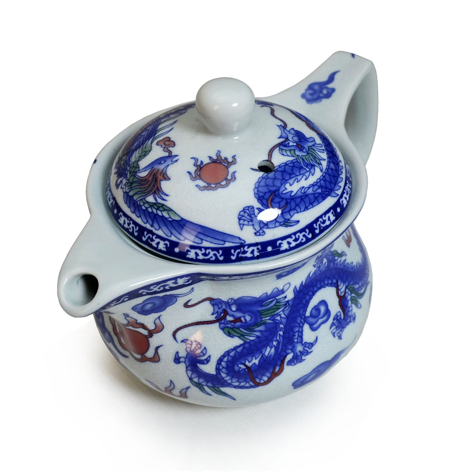 Yxhupot Teapot 17oz Blue White Porcelain China Stainless Steel Infuser Dragon and Phoenix (cihu long)