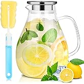 SUSTEAS 2.2 Liter 75oz Glass Pitcher, Water Pitcher with Lid And Wide Handle, Easy Clean Juice Jug for Fridge, Beverage Carafe for Cold/Hot Water, Iced Tea, 1 Long-Handled Brush Included