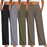 Neer 4 Pack Women's Wide Leg Yoga Pants High Waist Casual Sweatpants Loose Cozy Lounge Pajama Flowy Pants with Pockets