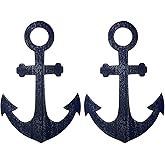 Jetec 2 Pieces Wooden Wall Anchor Shape Decor Nautical Wall Art Hanging Ornaments for Home Room Display, Blue