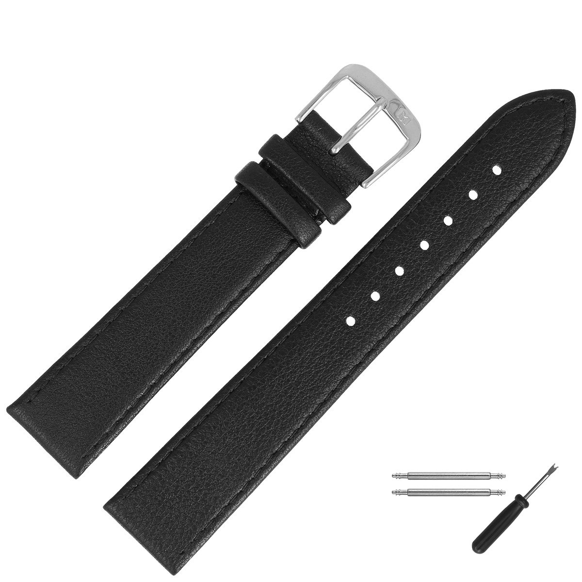 Marburger Watch Strap, 20 mm, Black Leather - Watch strap Set 7592010000120