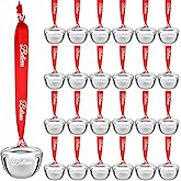 Wiyodaho 24 Pcs Christmas Believe Bell Ornaments 1.5 Inch Polar Santa Sleigh Jingle Bells with Believe Ribbon Christmas Tree Decorations for Xmas Decor (Silver Color, 24)