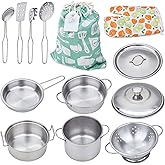 Play Pots and Pans Toys for Kids - Kitchen Playset Pretend Cookware Mini Stainless Steel Cooking Utensils Development Toys for Toddlers & Children Ages 3 Years and up