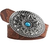 Scarlet Darkness Western Belt for Women Leather Cowgirl Belt with Turquoise Buckle Country Belts for Jeans Dresses