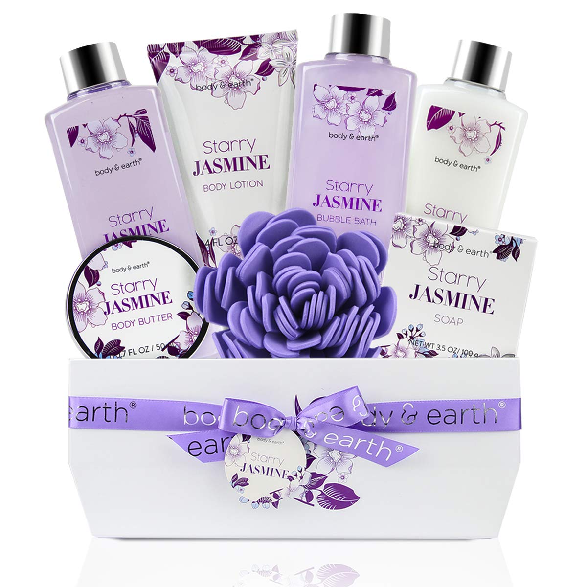 Bath Gift Set for Women - Luxurious 8 Pcs Bath Set with Jasmine Scented, Includes Bubble Bath, Shower Gel, Milk Lotion & Butter, Hand Soap and More, Perfect Women Gifts