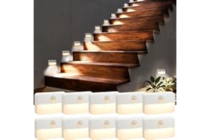 VZZNN 10 Pack Motion Sensor Stair Light for Indoor - Wireless Stick on Anywhere Hallway Lamp Battery Operated Closet Lights Portable Kitchens LED Night Light Suitable for Corridors, Cabinets, Kids Rooms