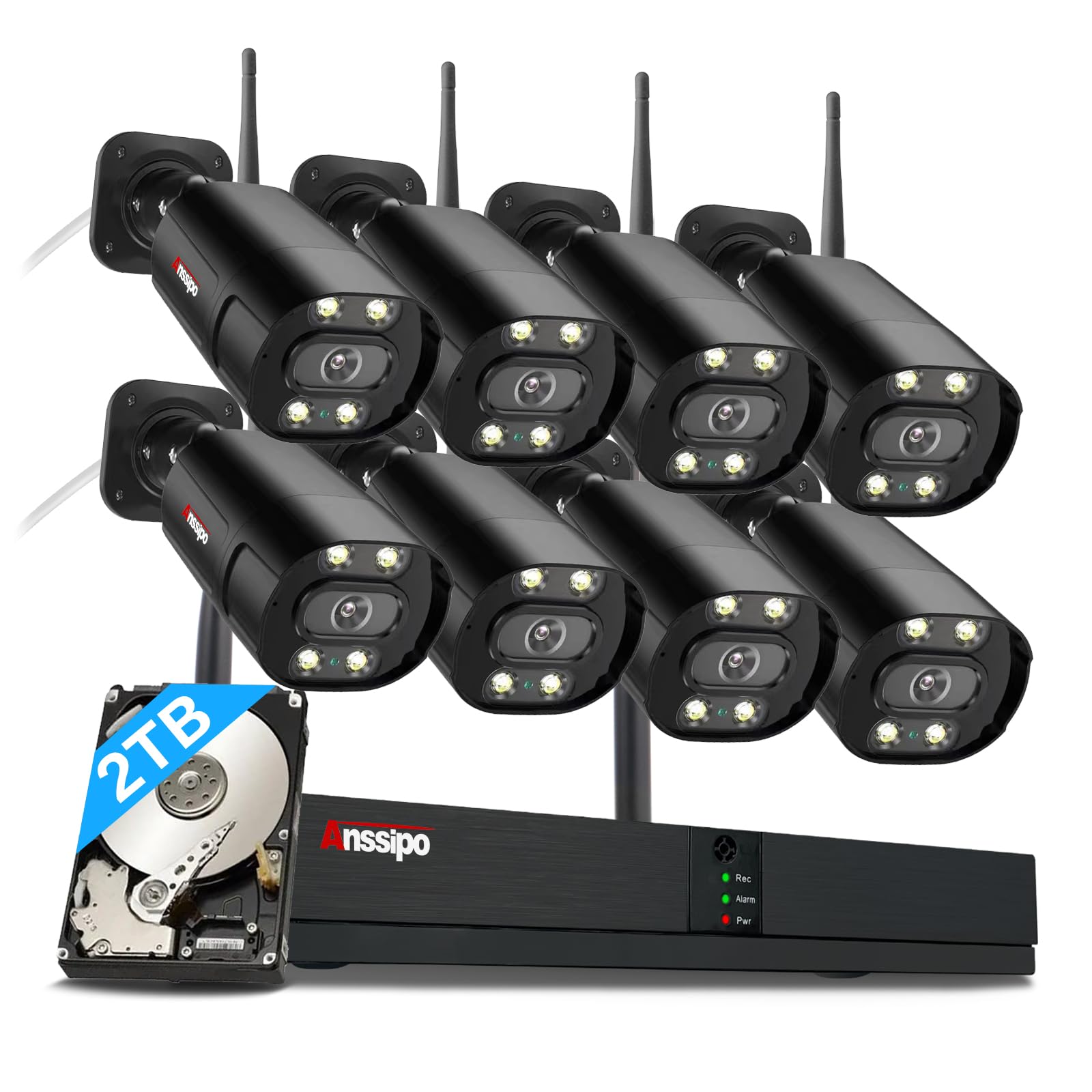 Texas Instruments Wireless Camera 4K Wireless Security Camera System, 8pcs Plug-in 3MP Security Cameras ...