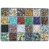 Maonewque 720pcs 6mm Natural Round Stone Beads Gemstone Beading Hole Size 1mm Crystal Energy Stone Healing for Bracelet Necklace Earrings Jewelry Making(24 Colors-4,6mm)