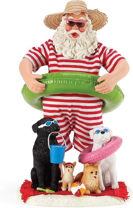 Amazon Co Jp Department 56 Possible Dreams サンタと彼のペット犬 夏の日の置物 10 5インチ マルチカラー ホーム キッチン
