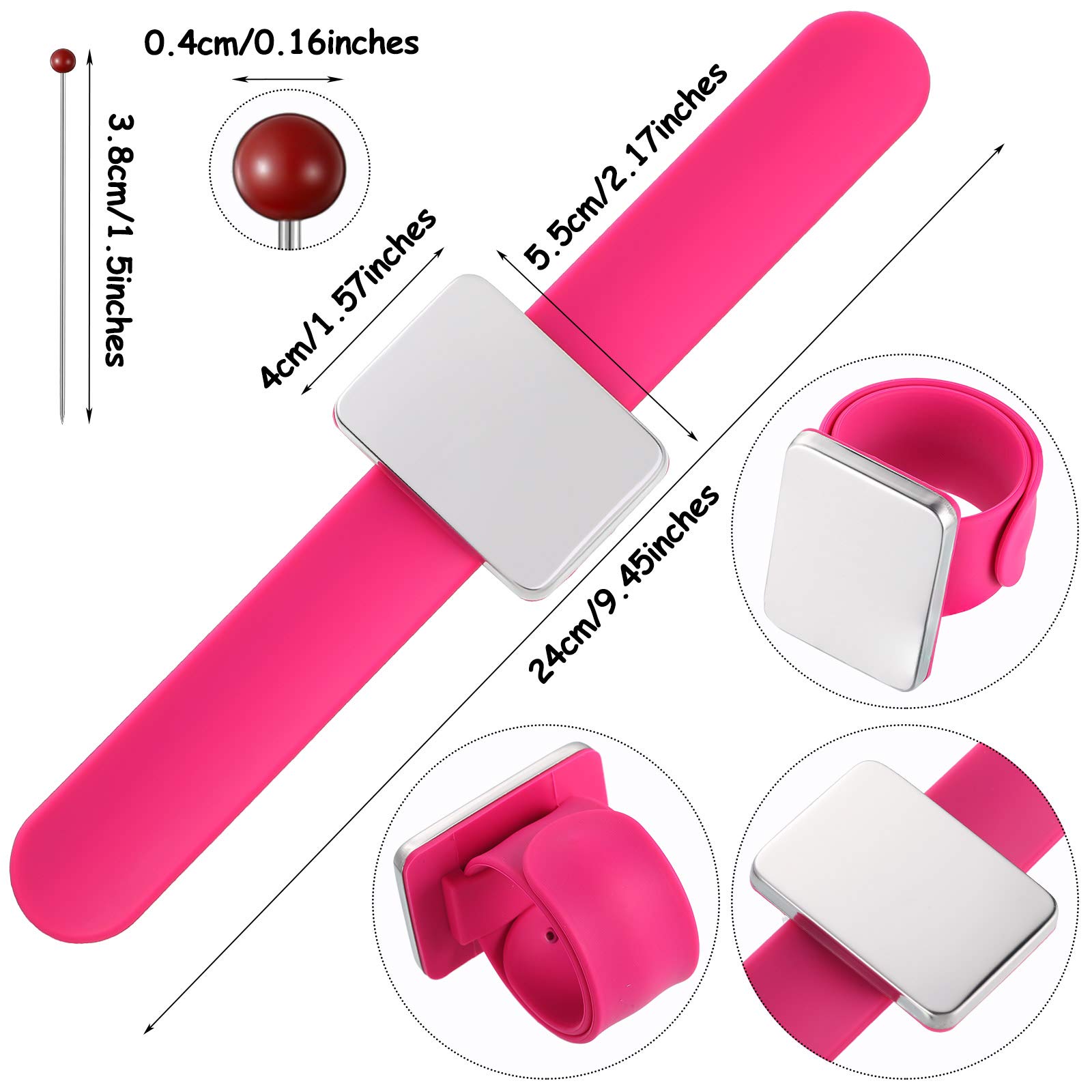 Magnetic Wrist Sewing Pincushion with 100 Pieces 1.5 Inch Ball Head Sewing Pins Set Wrist Magnetic Pin Holder Gift Supplies(Rose Red)