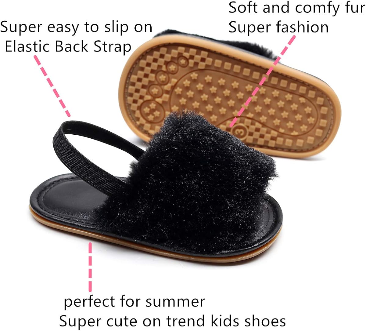 baby fur slides with strap