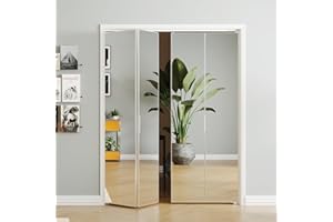 SOLRIG Closet Doors, Perfect for 60''（30''x2） x 80'' Openings, 1-Lite Mirror Aluminum Alloy Interior Bifold Door Panel with Hardware Kit, Folding Doors for Bedroom, Silver