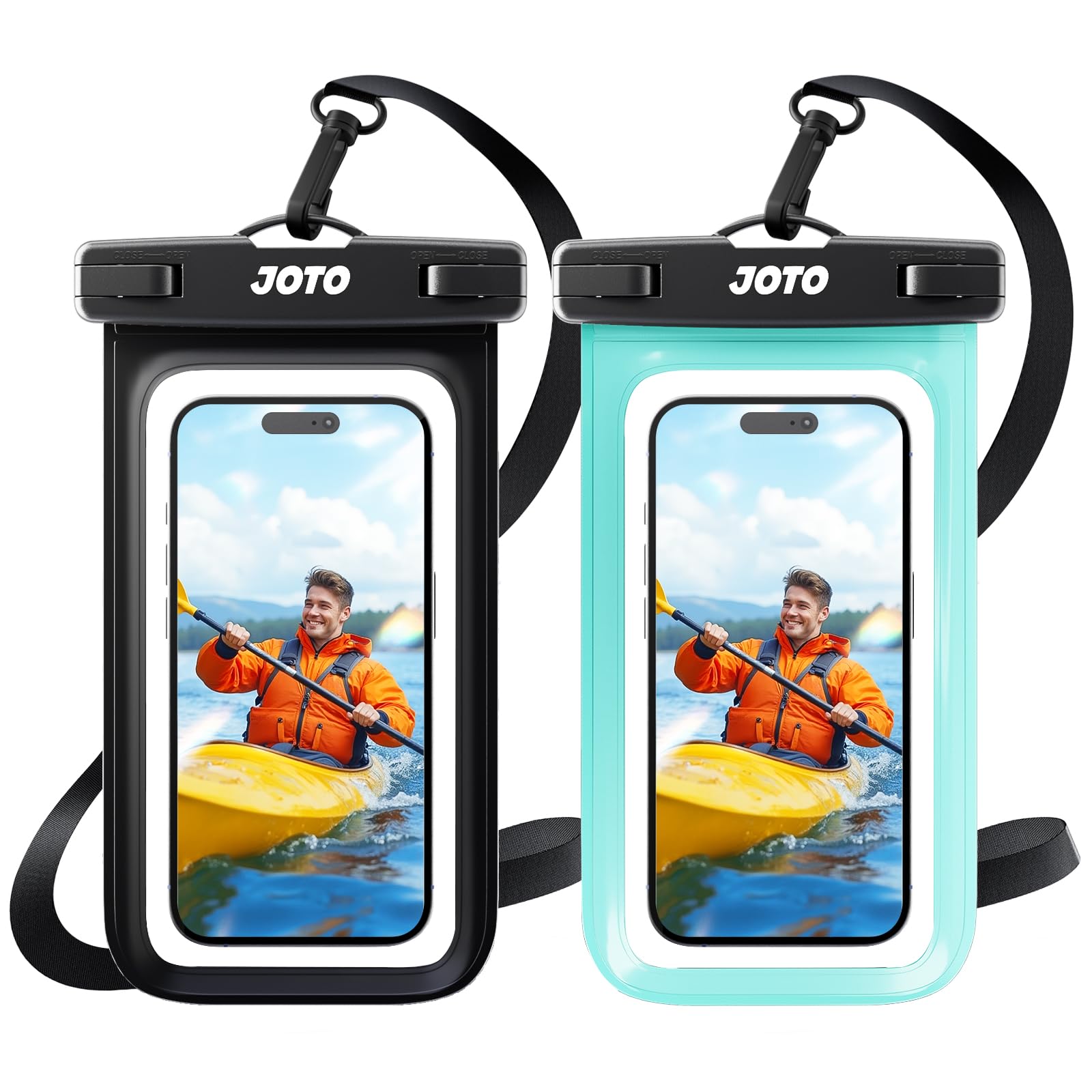 JOTO 2 Pack Waterproof Phone Pouch Case Up to 7", IPX8 Underwater Phone Case Protector Cellphone Dry Bag for iPhone 17/Air 16 15 14 13 12 Pro Max Xs Max XR X 8 7 6S Plus SE/Galaxy S24 S23 -BlackGreen