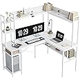 CubiCubi L Shaped Gaming Desk with Hutch, 60" Corner Computer Desk with Storage Shelves, Large Home Office Desk with Bookshelf, Space-Saving, White