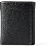Amazon Essentials Men's Pebbled Full Grain Leather Trifold Wallet with 6 Card Pockets and ID Window, Black, One Size