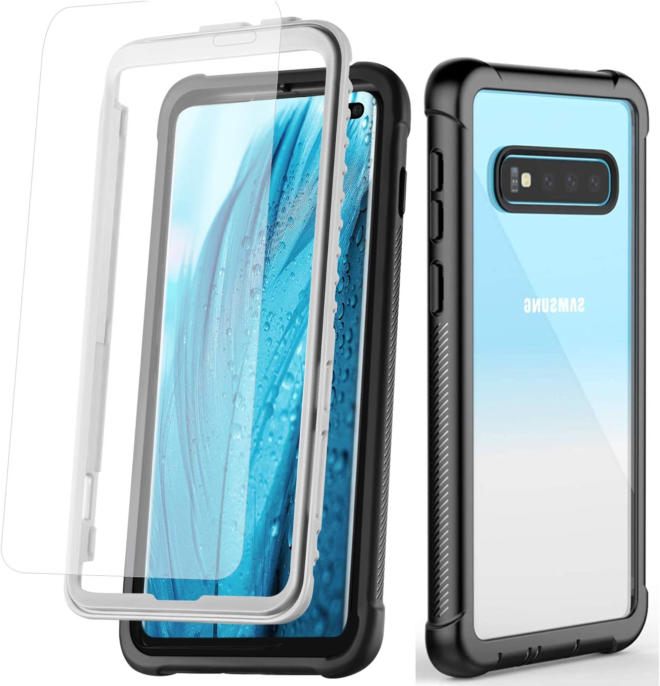 Samsung Galaxy S10 Plus Case, Clear Full Body Heavy Duty Protection, Dropproof Shockproof Tough Rugged Bumper Cover Designed for Samsung Galaxy S10+ Plus, 6.4 inch 2019 Released