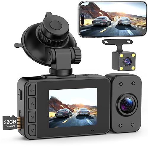 Dash Cam Front Rear Dashcam - Car Camera Dual Lens Dashcams for Cars with 32GB Card Support 170° Wide Angle 1080P Full HD G-Sensor Loop Recording 24H Parking Mode Ginarelo