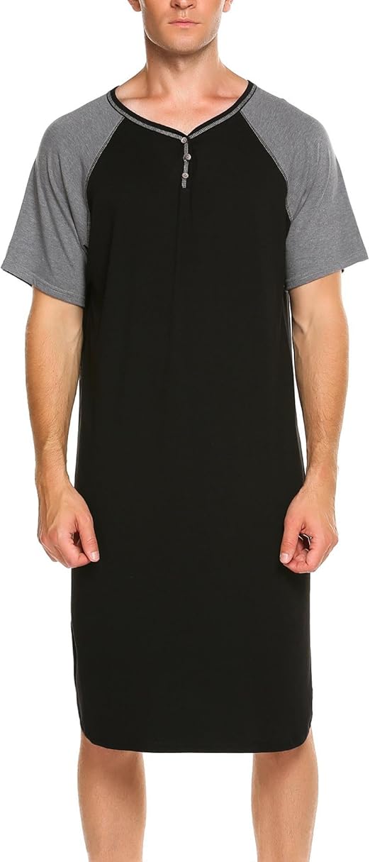 Declare Men’s Nightshirt Cotton Nightwear Comfy Big&Tall Short Sleeve