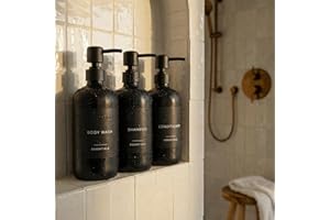 Stylish Shampoo and Conditioner Dispenser Set of 3 - Modern 21oz Shower Soap Bottles with Pump and Labels - Easy to Refill Bo