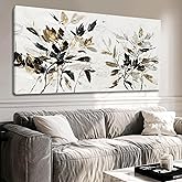Modern Artwork Black and White Wall Art Abstract Wall Decor for Living Room Home Leaves Canvas Pictures Bedroom Gold Wall Art 24x48 Inch
