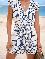 CUPSHE Women's Romper V Neck Short flutter Sleeves
