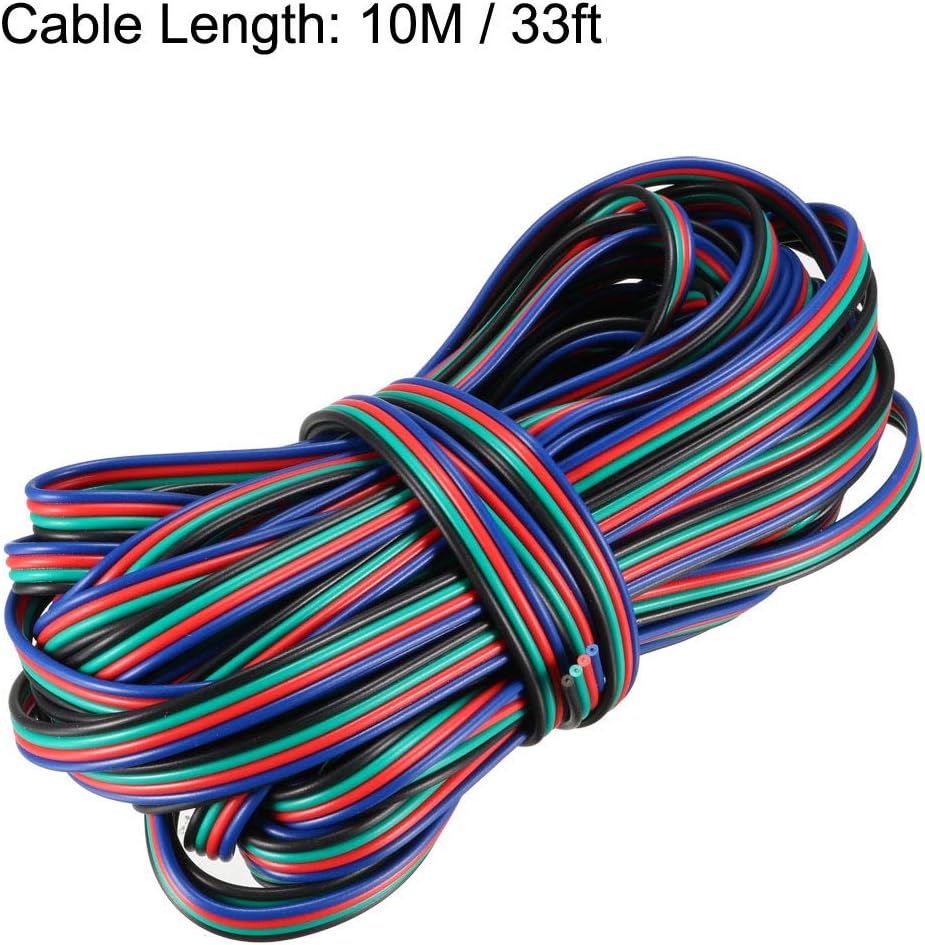 sourcing map RGB Wire 22AWG 4 Pin 4 Color Extension Cable Line for LED Strip 5050 3528 Cord 33ft / 10m - Image 3