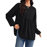 Vrtige Women's Peplum Long Sleeve Crew Neck Ruffle Babydoll Blouses Top with Pocket