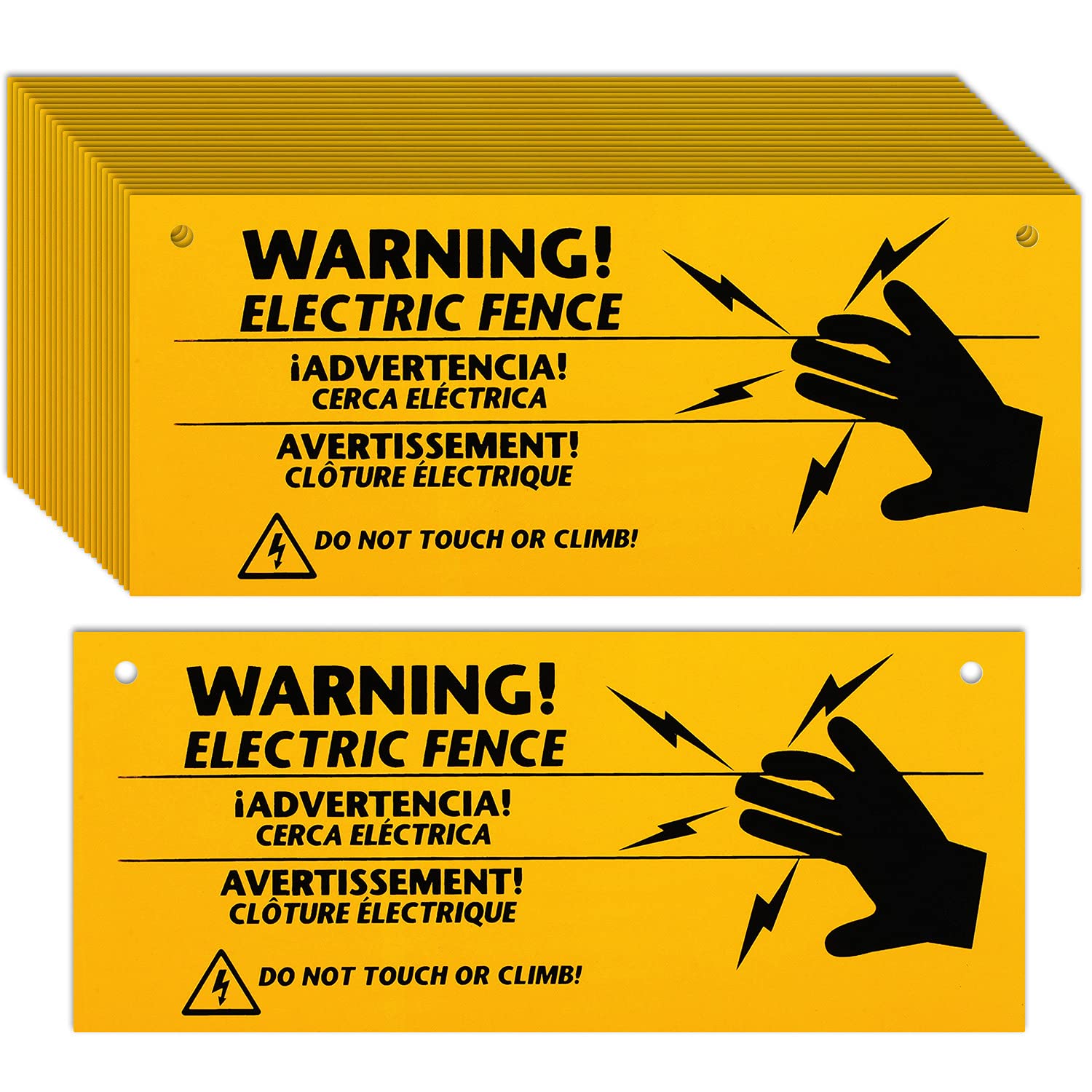Blulu Electric Fence Warning Signs 10 x 4 Inch Plastic, 24 Pieces, Yellow and Black, Practical/Functional