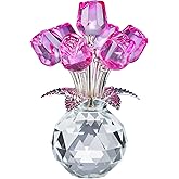 XLSJGYP Crystal Pink Rose Flower Glass Flowers Decoration Birthday Gifts for Women Girl Wife Girlfriend Daughter Ornament Bouquet Collectible for Valentine's Day Wedding (Pink Rose 02)