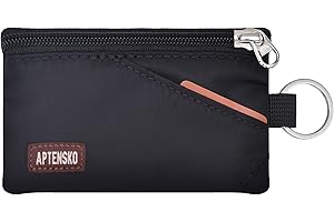 APTENSKO RFID Blocking Small Travel Wallet with Adjustable & Detachable Lanyard for Women&men- Minimalist Nylon Zipper Pouch with ID Card Holder, Keychain for Cash, Key, Coin (Black)
