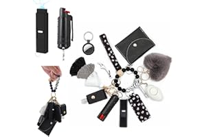 BATUMEYE Gift Set for Woman with Pom Pom Ball,Lip Balm Lanyard,Card Holder, Whistle,Travel Bottle Holder,BottleOpen (Dot black)