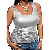 MakeMeChic Women's Plus Size Y2K PU Leather Tank Top Square Neck Ruched Sleeveless Vest Party Club Tops