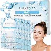 BLOOMORA PDRN Face Sheet Mask, Korean Hydrogel with Salmon DNA, Pack of 10 | Multi-Molecular Hyaluronic Acid and Collagen Deliver a Dewy Glow in Minutes, Calmed by Centella Asiatica